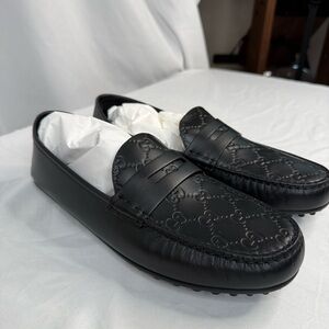Gucci Black Guccissima Leather Penny Slip-On Loafers NWOT